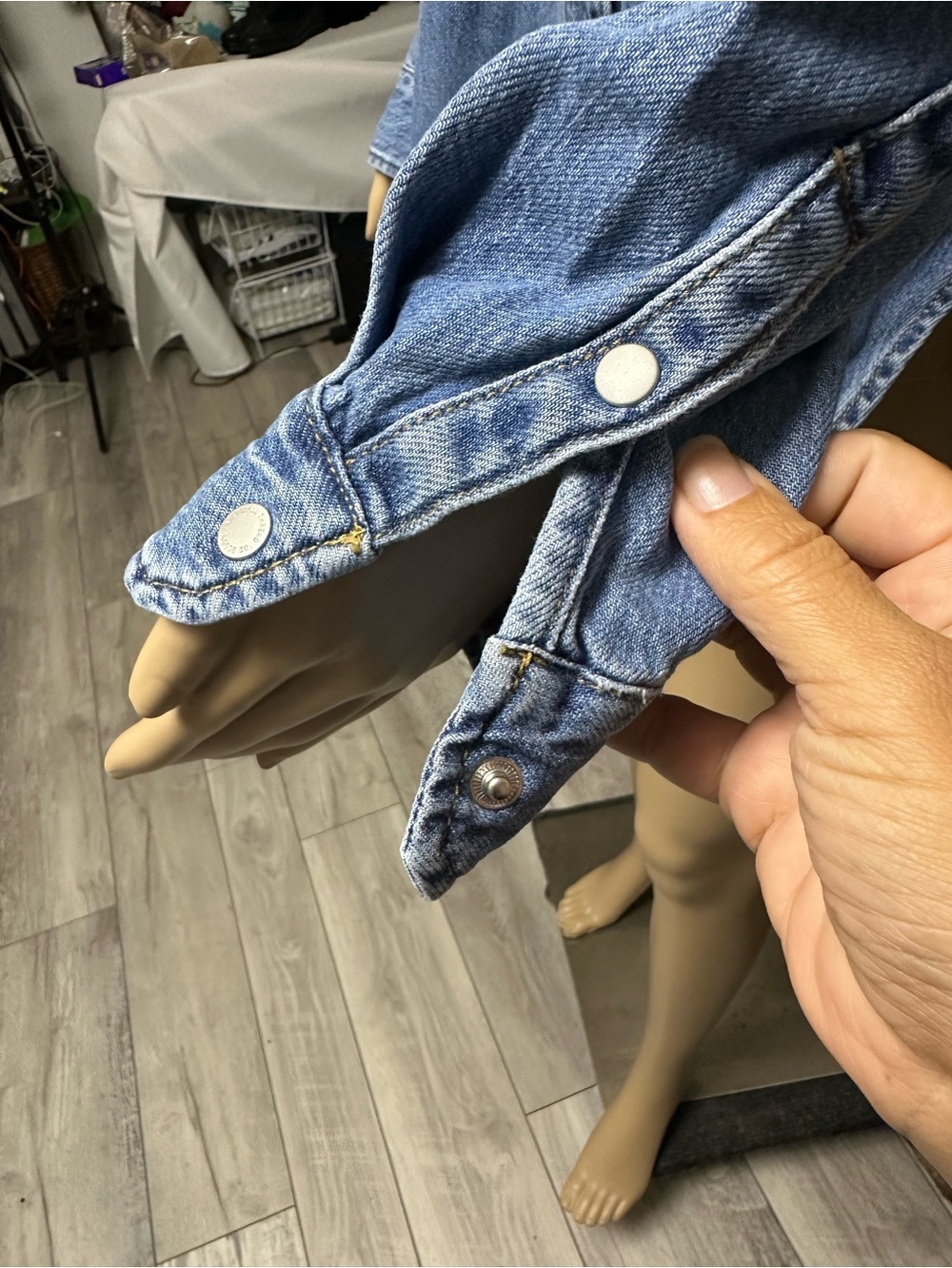 Universal Thread Light Blue Denim Shirt with Heart Patch - Picture 5 of 6
